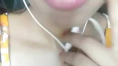 Indian girl grabbing her tits hard on live