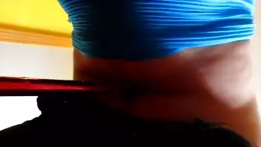 Paula s herself by piercing her navel with a giant pencil that pierces her entire belly Sexy